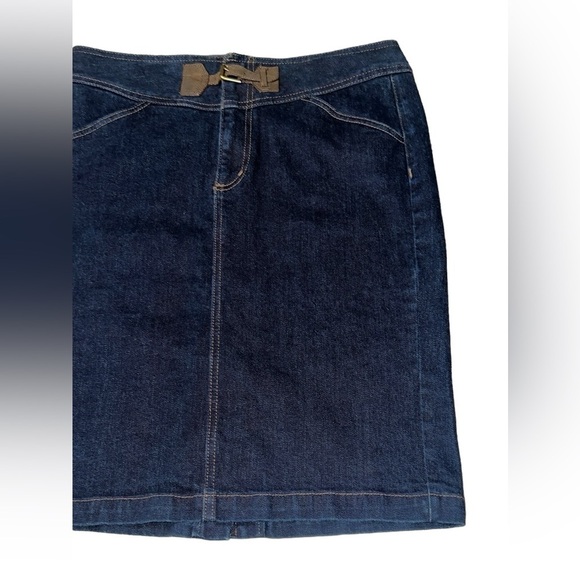 {EUC Ralph Lauren Jeans Company Premium Dark Denim Skirt Leather Details Size 8} - Picture 3 of 7